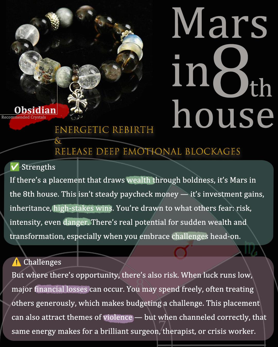 Obsidian Bracelet for Protection & Deep Power | Mars in 8th House
